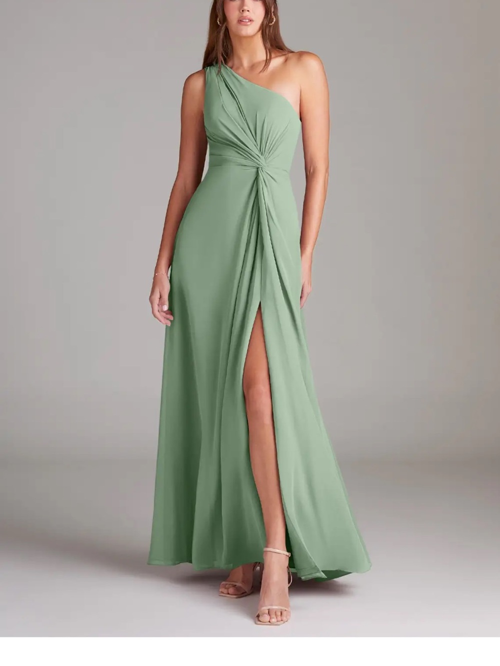 Azazie One-Shoulder matcha Green Formal Gown